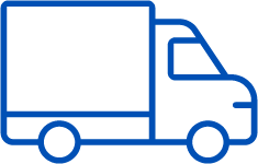 A blue icon of a box truck.